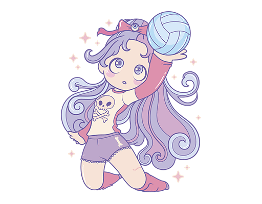 卡通女孩图案打排球的女孩儿童印花素材卡通人物图案