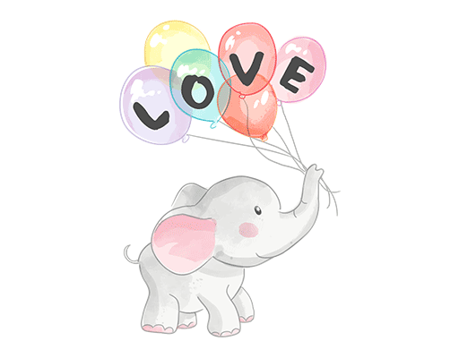 卡通大象拿气球的小象手绘卡通动物儿童印花素材