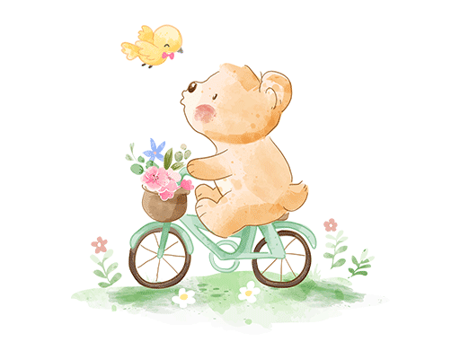 卡通小熊图案骑自行车的小熊卡通鸟图案儿童印花素材