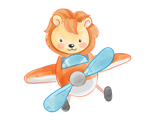 卡通狮子图案开飞机的狮子儿童印花素材卡通动物图案婴幼儿印花图案