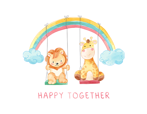 卡通动物图案手绘狮子长颈鹿彩虹图案婴幼儿印花素材