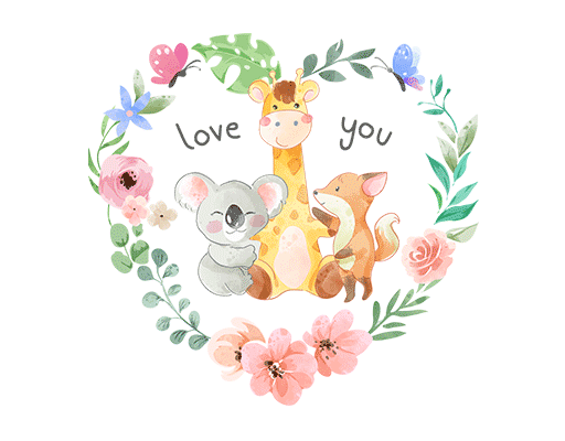 卡通动物图案手绘爱心花朵爱心考拉长颈鹿狐狸图案儿童印花素材