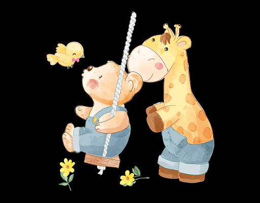卡通小熊图案手绘长颈鹿图案可爱鸟图案荡秋千动物图案