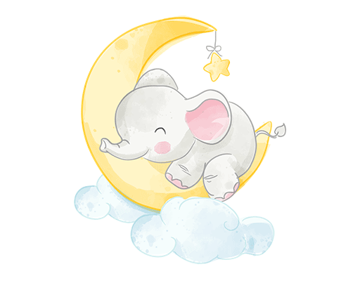 卡通小象手绘小熊水彩卡通动物卡通月亮图案云朵图案婴幼印花图案
