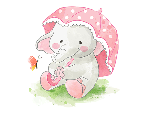 卡通小象图案打伞小象可爱卡通动物儿童印花素材涂鸦象
