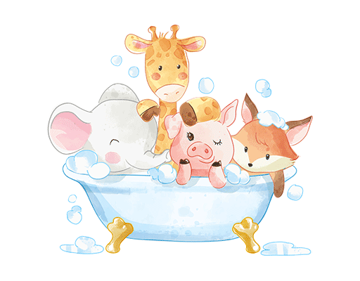 卡通动物图案婴幼儿印花图案洗澡的卡通动物卡通长颈鹿小象小猪图案