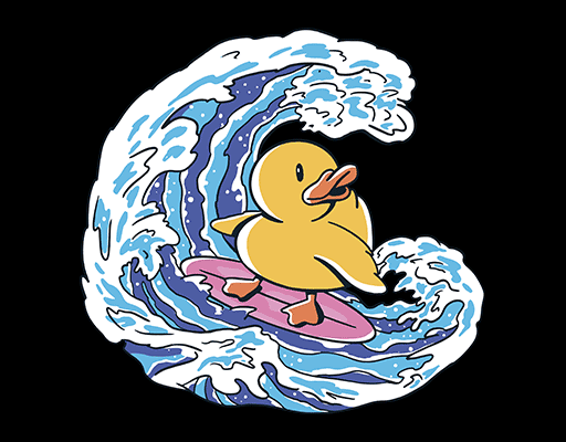 卡通鸭子图案冲浪的鸭子黄色鸭子卡通动物图案儿童印花素材