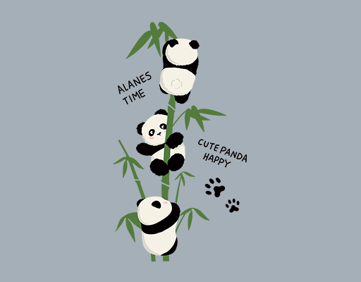 卡通熊猫图案手绘卡通动物爬竹子的熊猫可爱卡通动物儿童印花素材