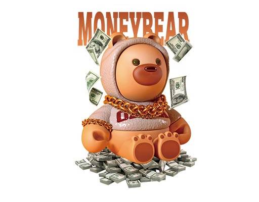 卡通小熊图案立体小熊坐在美元上的小熊