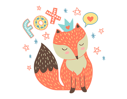 卡通狐狸图案手绘卡通动物儿童印花素材可爱卡通动物