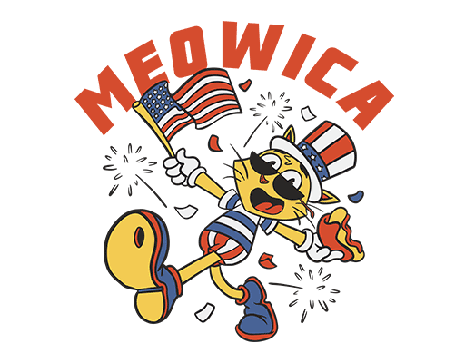 卡通猫咪图案手绘卡通动物变形英文字母美国国旗美国猫图案儿童印花素材