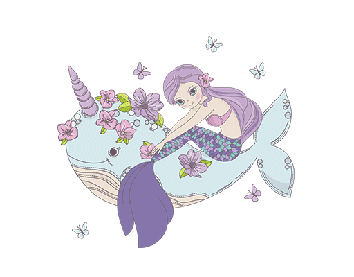 卡通海豚图案独角兽图案美人鱼图案可爱卡通动物鲸鱼图案儿童印花素材