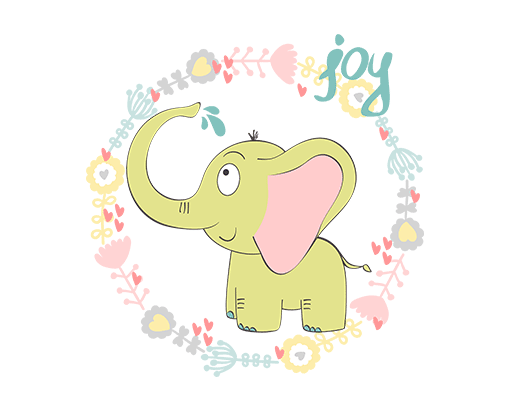卡通大象图案手绘大象可爱大象手绘花朵手写英文字母图案儿童印花图案