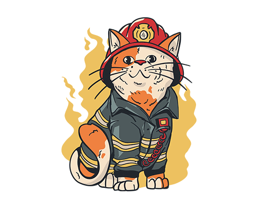 卡通猫头像手绘猫咪可爱卡通动物图案戴帽子的猫消防猫咪头像儿童印花素材