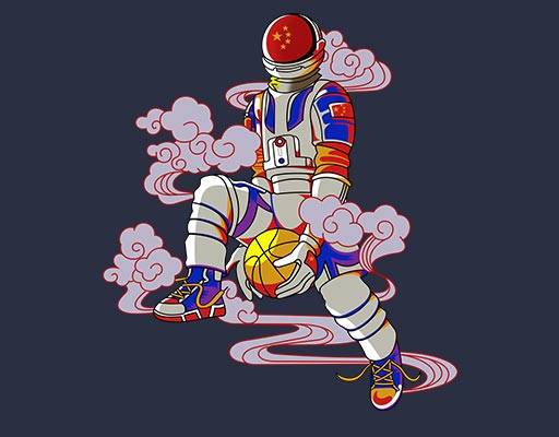 卡通人物篮球人物打篮球图案卡通宇航员