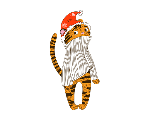 卡通老虎图案手绘老虎简笔卡通动物可爱老虎印花素材戴帽子老鼠