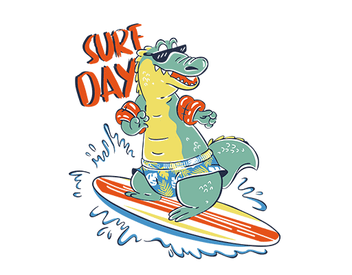 卡通恐龙图案手绘恐龙涂鸦恐龙冲浪的恐龙戴墨镜的恐龙儿童印花素材