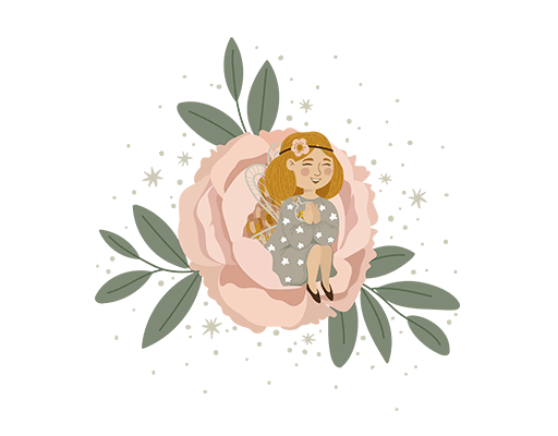 手绘花朵图案卡通女孩图案卡通天使手绘鲜花儿童印花素材