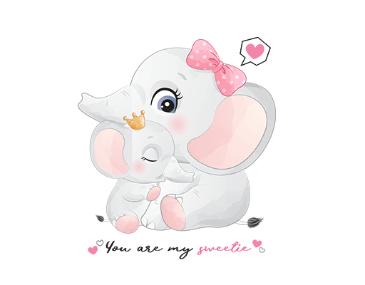 卡通大象图案立体大象图案儿童印花素材可爱小象手写英文字母