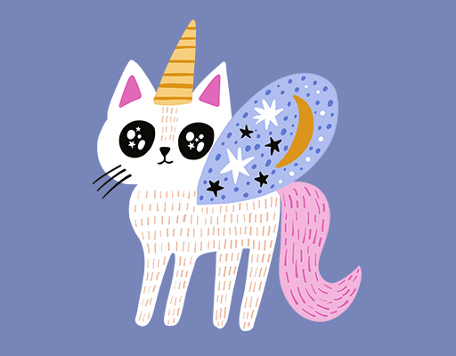 卡通猫咪图案手绘猫剪影独角兽猫天使猫可爱猫印花素材儿童印花素材