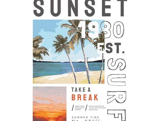 椰子树矢量英文字母矢量简约卡通海洋海浪矢量