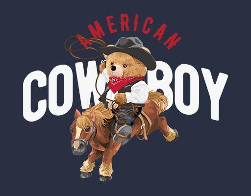 骑马的小熊可爱卡通动物英文字母矢量牛仔小熊