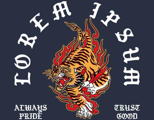 卡通老虎矢量印花英文字母矢量火焰老虎