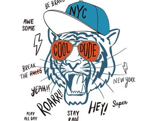 戴帽子的老虎矢量手绘卡通动物戴眼镜的老虎卡通手写英文字母矢量