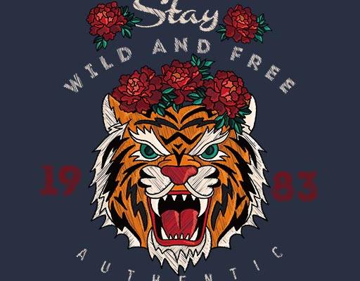 卡通老虎头像手绘卡通动物英文字母矢量老虎绣花图案