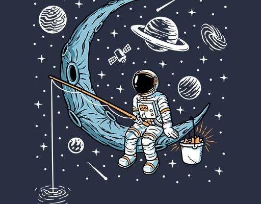 宇航员矢量卡通人物手绘卡通宇航员星球矢量钓鱼的宇航员