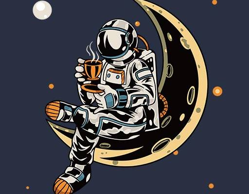 宇航员矢量卡通人物手绘卡通宇航员星球矢量月亮喝咖啡的宇航员