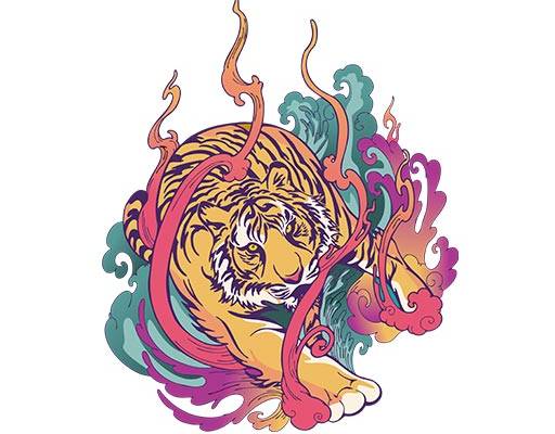 卡通动物矢量手绘老虎祥云矢量