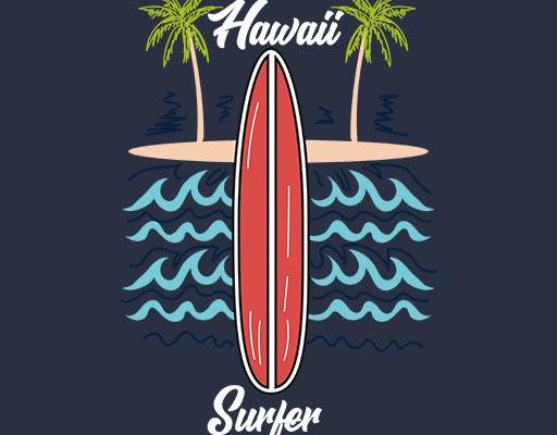 冲浪板矢量夏季图案椰子树手绘海浪矢量