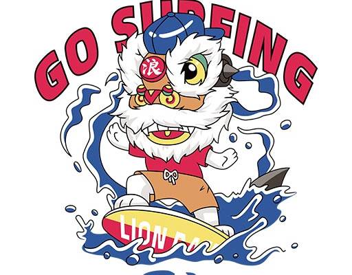 卡通狮子头手绘卡通动物矢量冲浪卡通矢量英文字母矢量