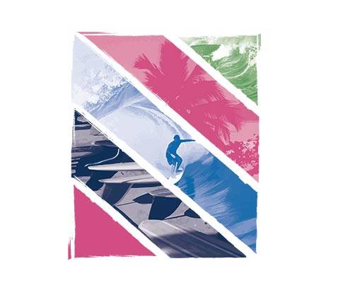 冲浪人物矢量卡通人物椰子树矢量