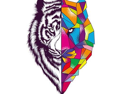 彩色老虎矢量破碎老虎立体矢量老虎头像矢量