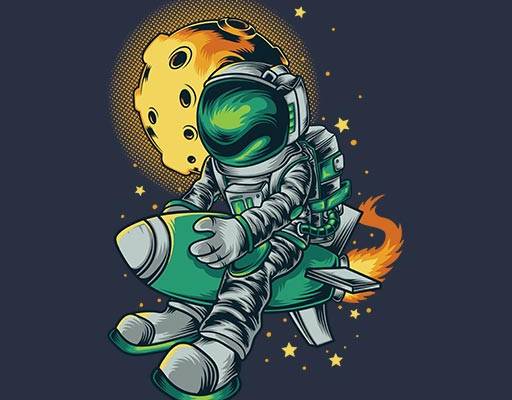 卡通宇航员矢量星球矢量人物火箭矢量人物坐火箭的人物