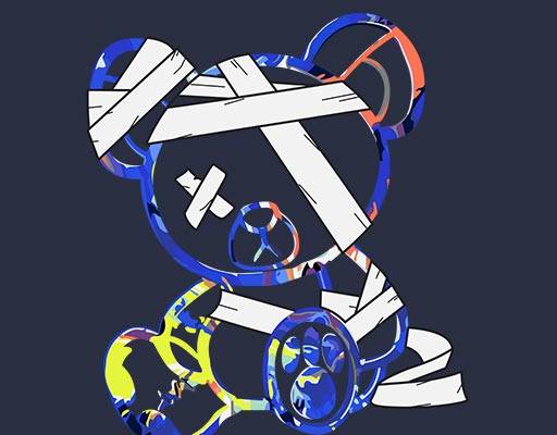 受伤的小熊图案绷带卡通熊简约卡通动物彩色小熊涂鸦