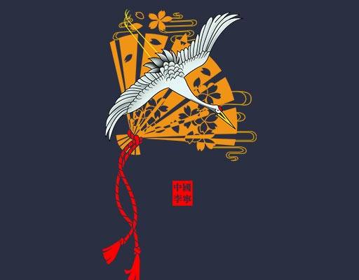 鹤扇子图案飞鹤卡通图案中国风图案