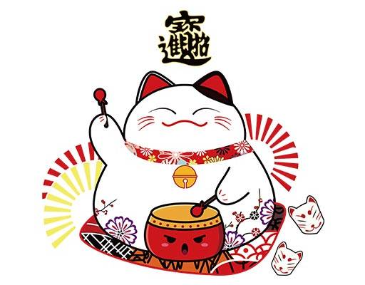 招财猫矢量卡通动物矢量日本风格图案卡通猫咪矢量招财进宝矢量
