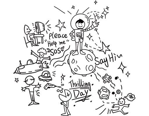 手绘卡通人物矢量宇航员矢量卡通人机矢量手绘线条卡通