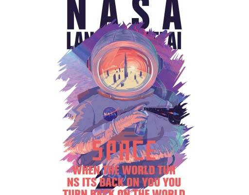 宇航员卡通人物宇航员插画英文字母矢量人物油画宇航员油画太空图案