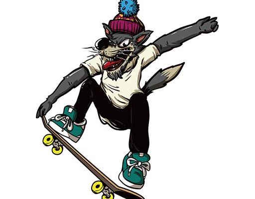 卡通动物矢量卡通狼滑板狼矢量手绘卡通动物矢量