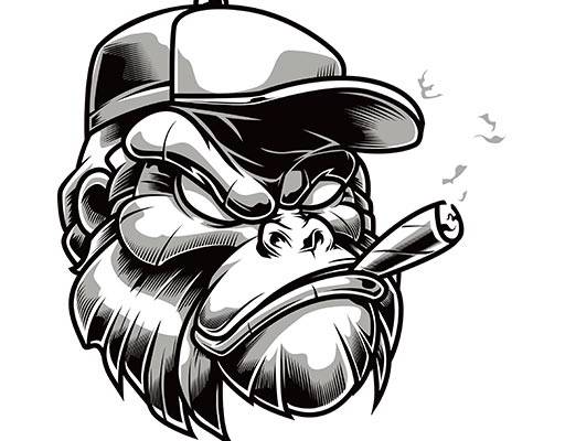 抽烟的大猩猩矢量戴帽子的猩猩可爱卡通动物头像手绘大猩猩