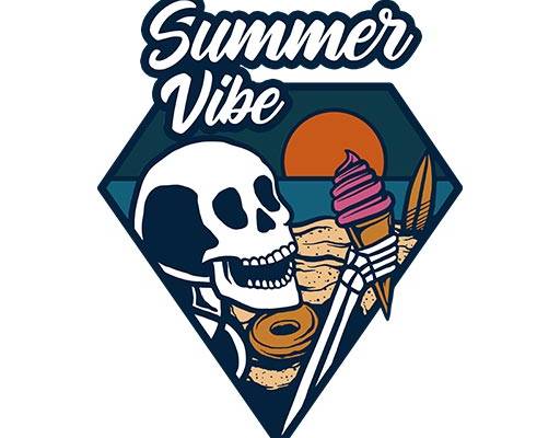 骷颅头矢量夏日卡通图案英文字母矢量沙滩风景矢量