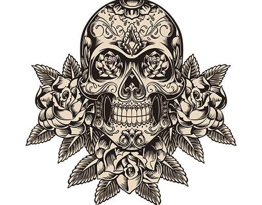 骷颅头矢量花朵矢量鲜花花卉矢量手绘卡通头骨玫瑰花矢量