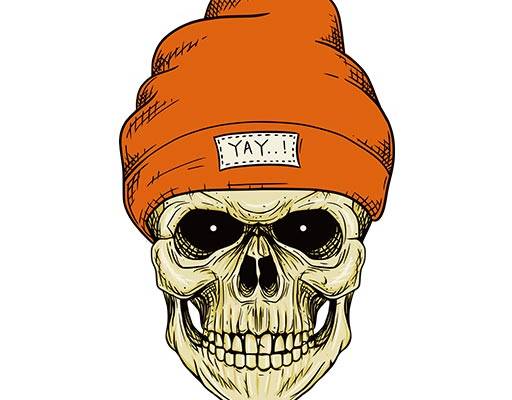 骷髅头矢量手绘卡通骷髅矢量恐怖灵异矢量图案戴帽子的骷髅头