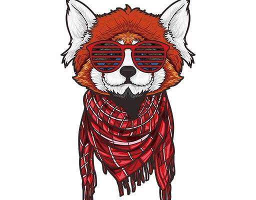 手绘狐狸矢量戴眼镜的狐狸卡通动物矢量手绘狐狸