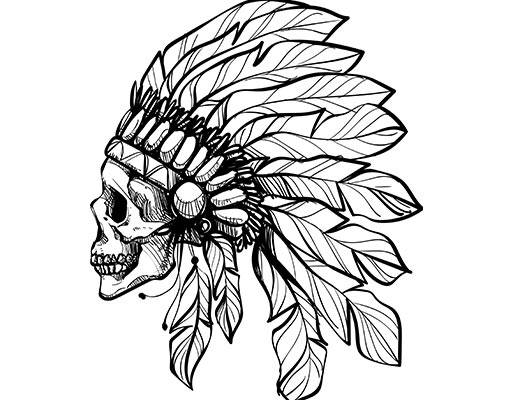 骷髅头矢量原始人头像矢量原始人羽毛矢量手绘骷颅头侧面矢量