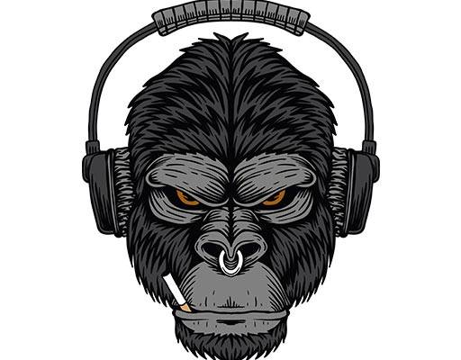 带耳机的大猩猩头像矢量卡通动物头像矢量抽烟的大猩猩
